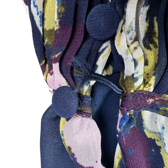 Chico’s Blouse Womens 2 Blue Stretch Floral Bird Of Paradise-Print Pullover Knit - Picture 4 of 12